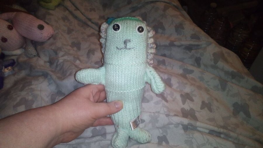 Pale Mint with Aqua Forehead Midi Mermaid Dark Aqua & Feather Hair Knitted By KM