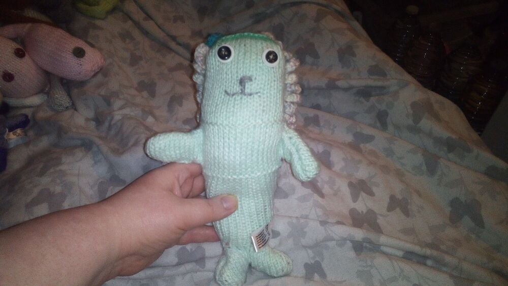 Pale Mint with Aqua Forehead Midi Mermaid Dark Aqua & Feather Hair Knitted By KM