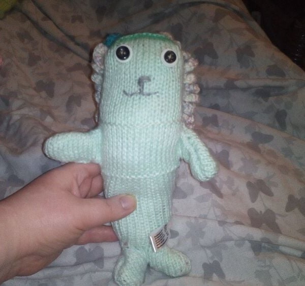 Pale Mint with Aqua Forehead Midi Mermaid Dark Aqua & Feather Hair Knitted By KM