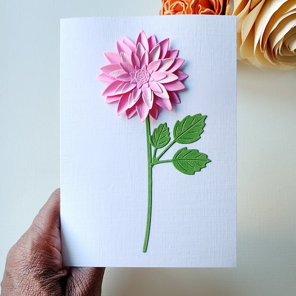 Pink Dahlia - Flower Shop Moments, Blank Handmade Floral Card 