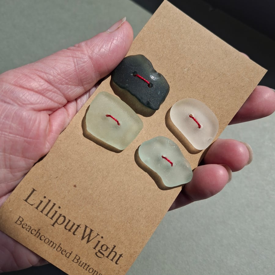 Set of four sea glass buttons - green, white and sea foam