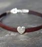 Leather bracelet - Heart dark brown silver