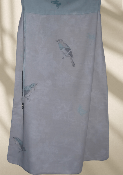 Apron Reversible Long length Birds & Butterflies Pale grey & teal