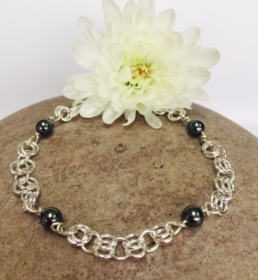 Sterling Silver Black Swarovski Pearl Bracelet