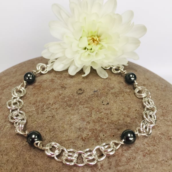 Sterling Silver Black Swarovski Pearl Bracelet