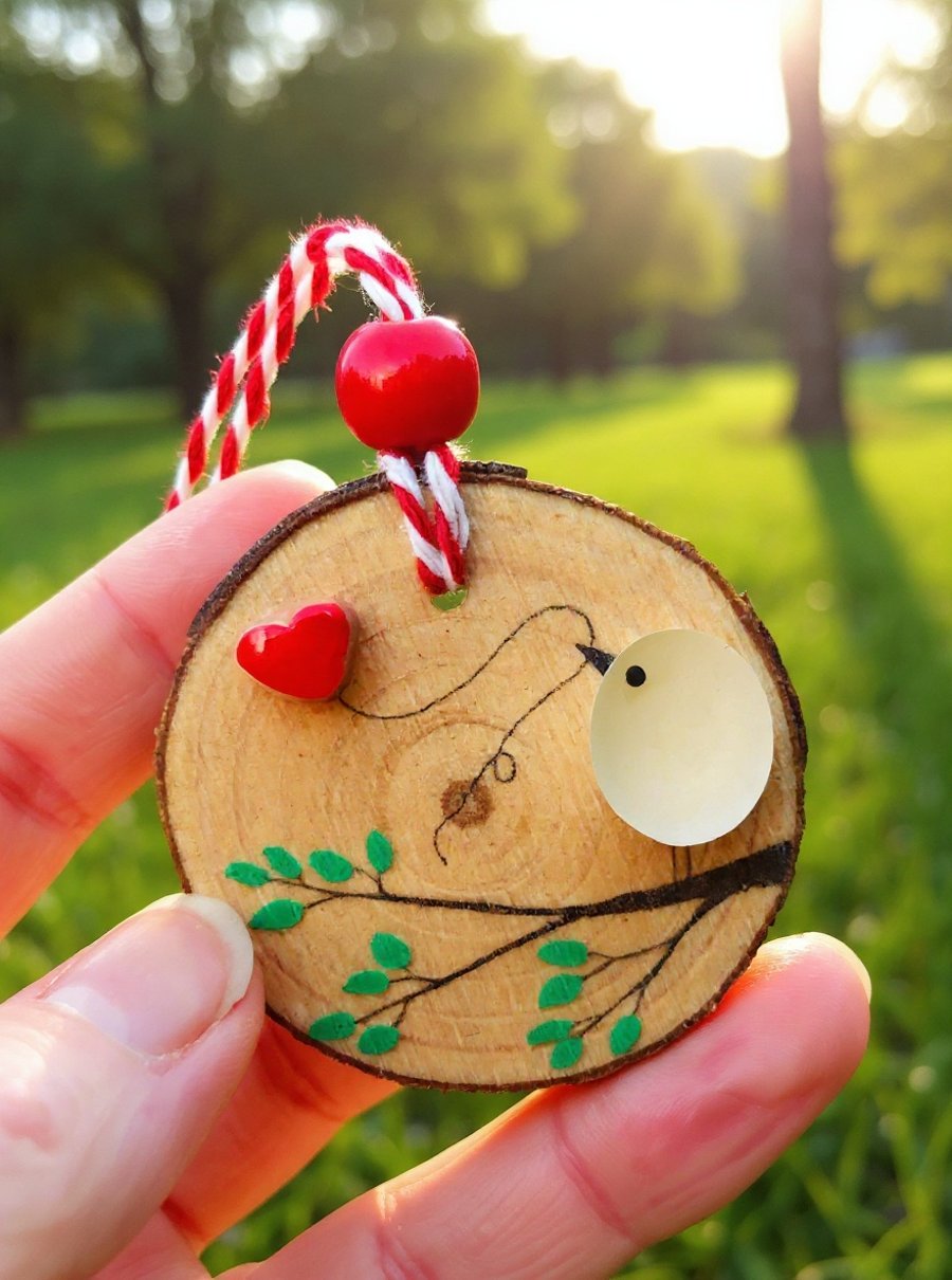 Sea Glass Art Bird Hanging Decoration - Beach Glass Wooden Ornament Gift Idea