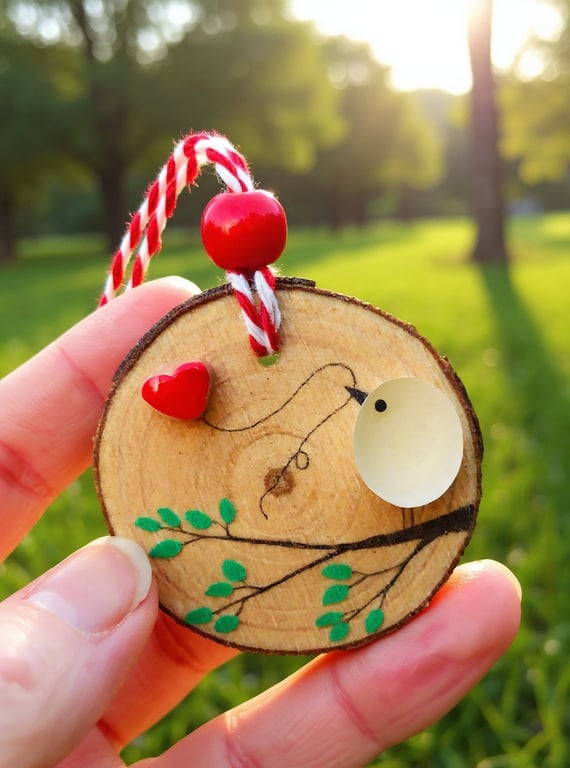 Sea Glass Art Bird Hanging Decoration - Beach Glass Wooden Ornament Gift Idea