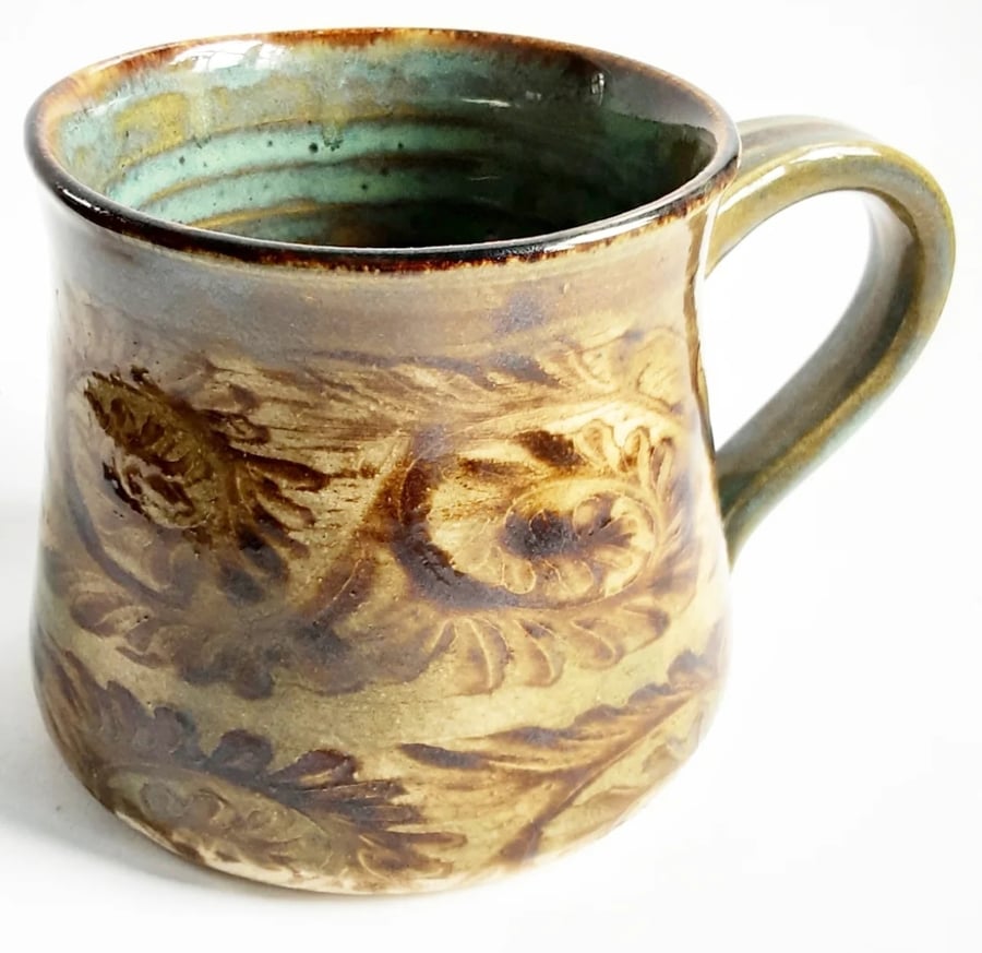 Brown Patterned Mug - Hand Thrown Stoneware Ceramic Mug
