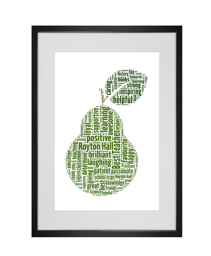 Personalised Best Teacher Pear Design Word Art Print