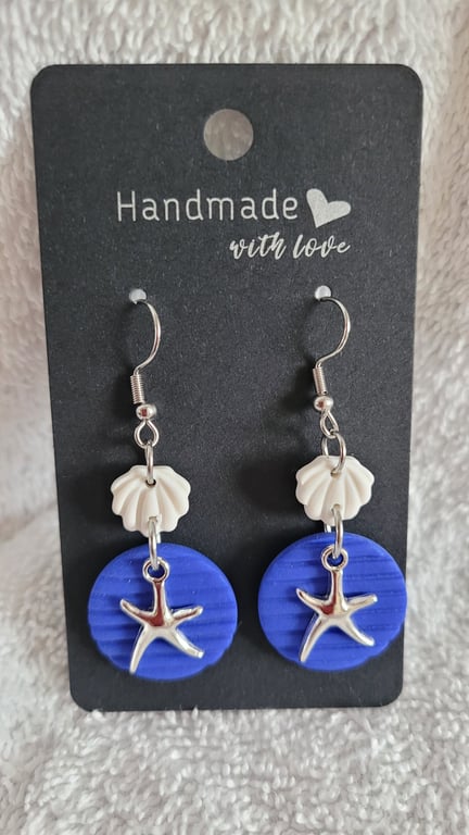 Shell and Starfish Polymer Clay Earrings.  316 Surgical Stainless Steel