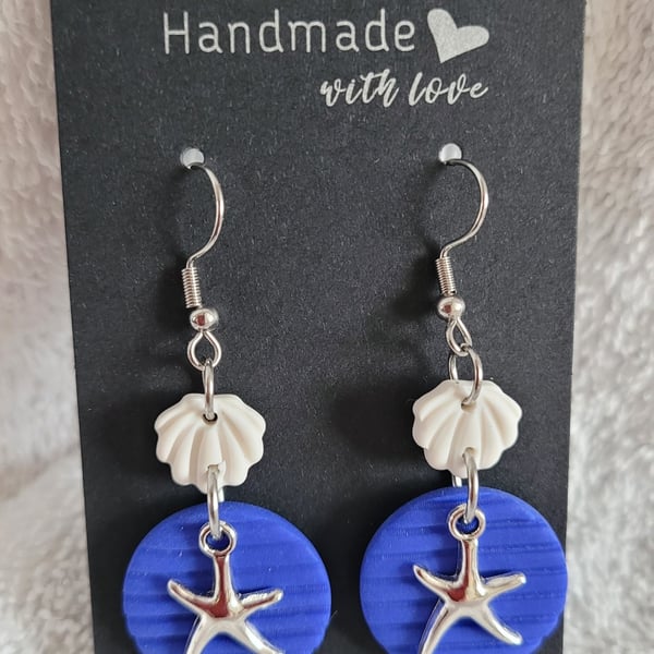 Shell and Starfish Polymer Clay Earrings.  316 Surgical Stainless Steel