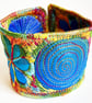 Textile - Cuff - with Free Machine Embroidery and Applique in Blue - Image 1