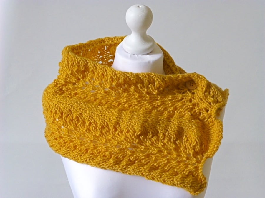 Lace scarf, knitted cowl, adjustable neck warmer