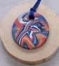 Handmade multi coloured polymer clay round pendant - Image 4