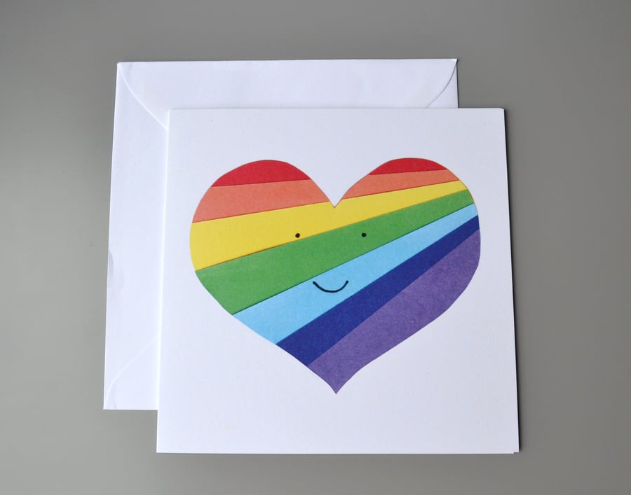 Rainbow heart blank or Valentines card with smiley face