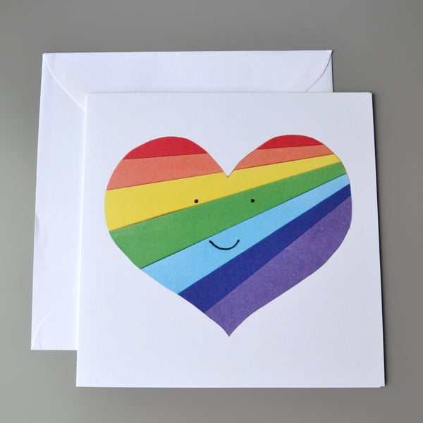Rainbow heart blank or Valentines card with smiley face