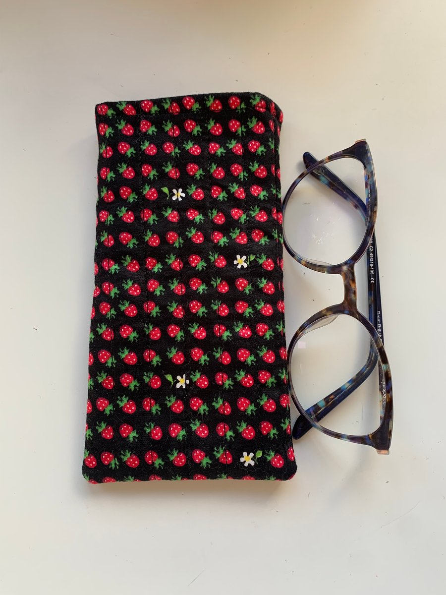 Strawberry Print Quilted Fabric Glasses Case