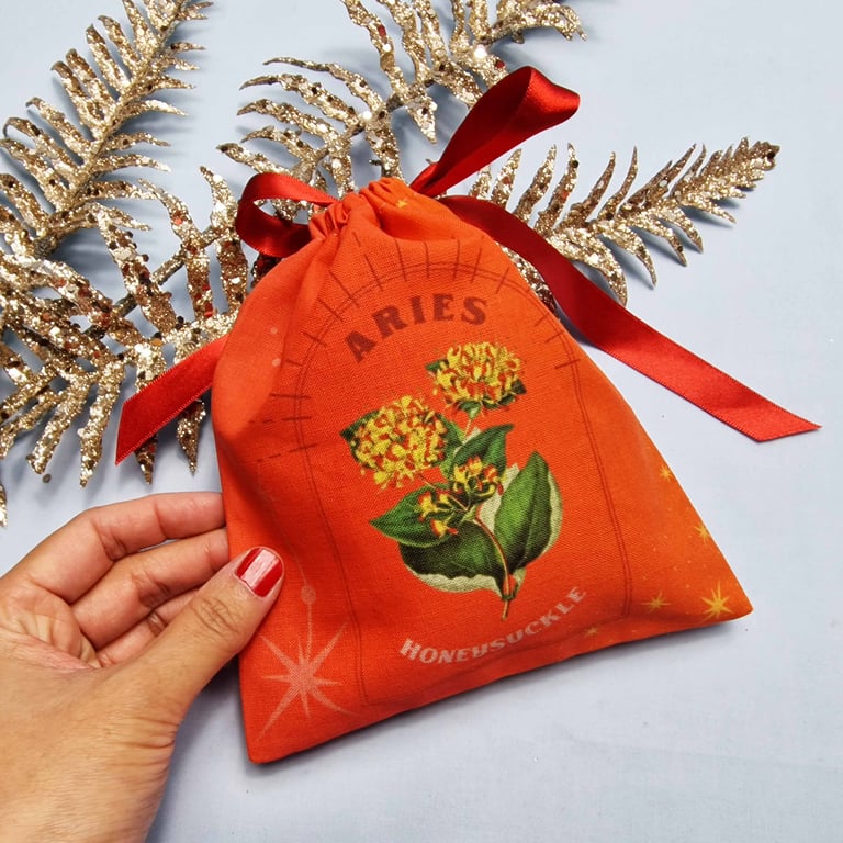 Honeysuckle, Aries Birth Flower Handmade and Reusable Pouch