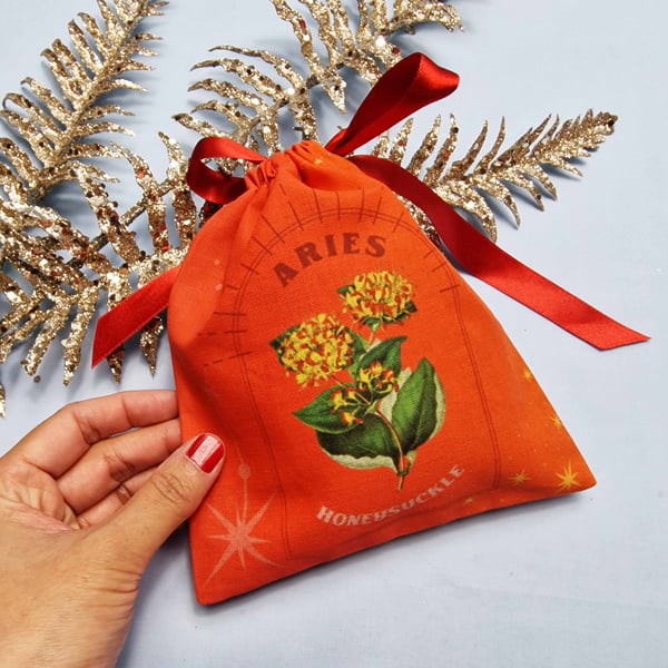 Honeysuckle, Aries Birth Flower Handmade and Reusable Pouch