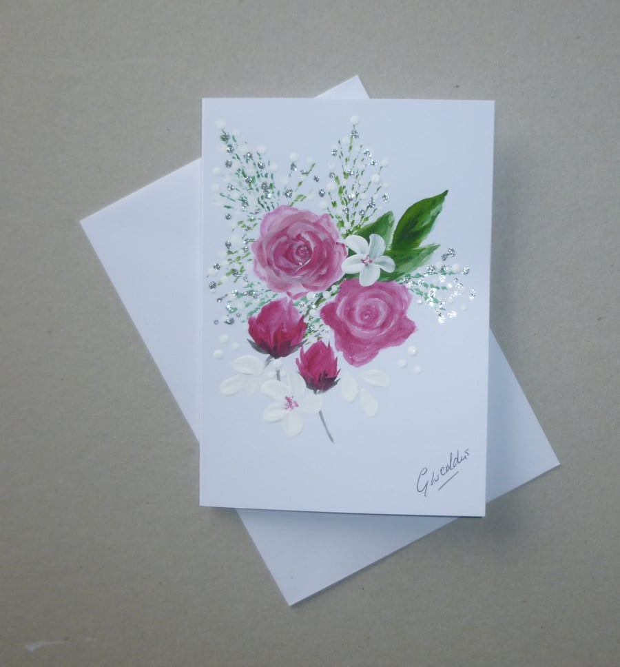 original art hand painted floral greetings card (Ref FA 329 J2 )