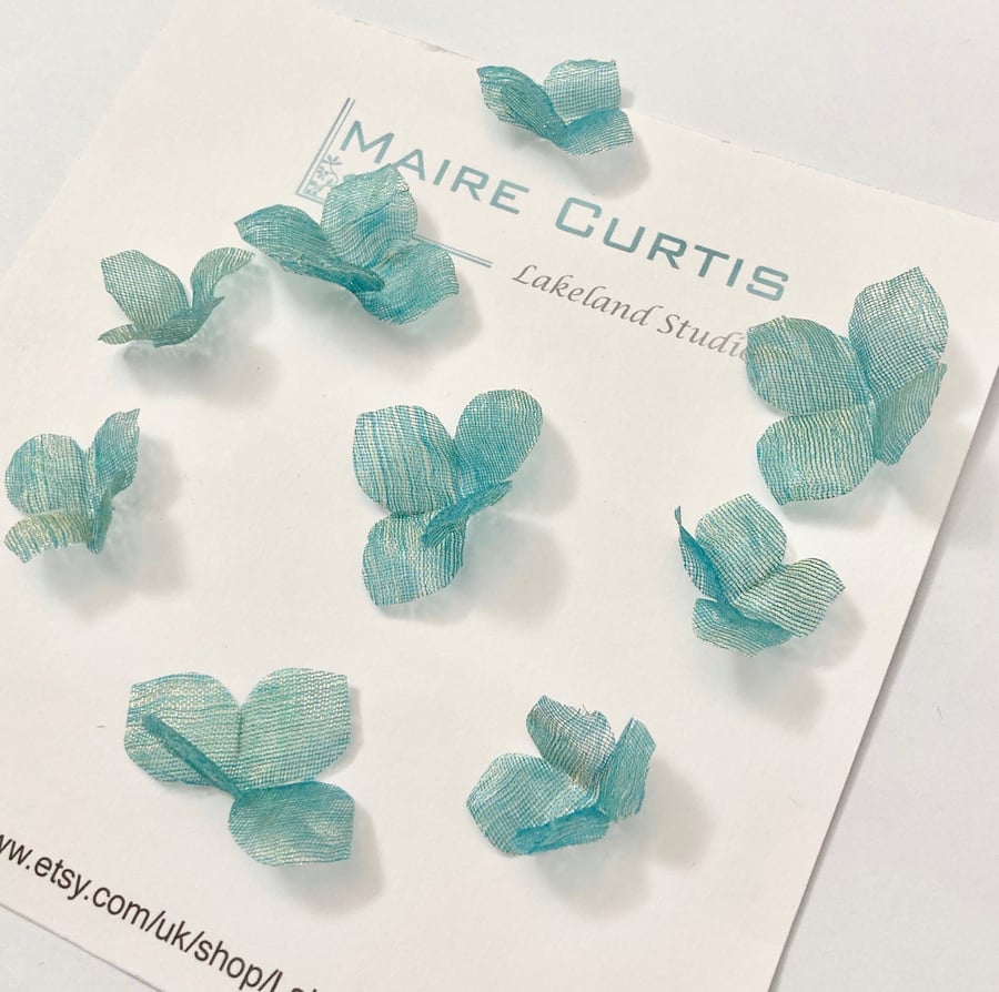 Metallic Teal Gold Silk organza Hydrangea flowers