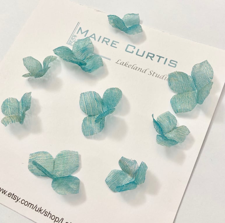 Metallic Teal Gold Silk organza Hydrangea flowers