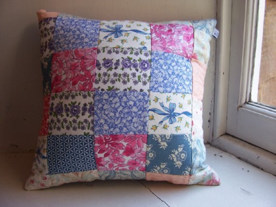 Patchwork cushion cover in vintage Laura Ashley fabric