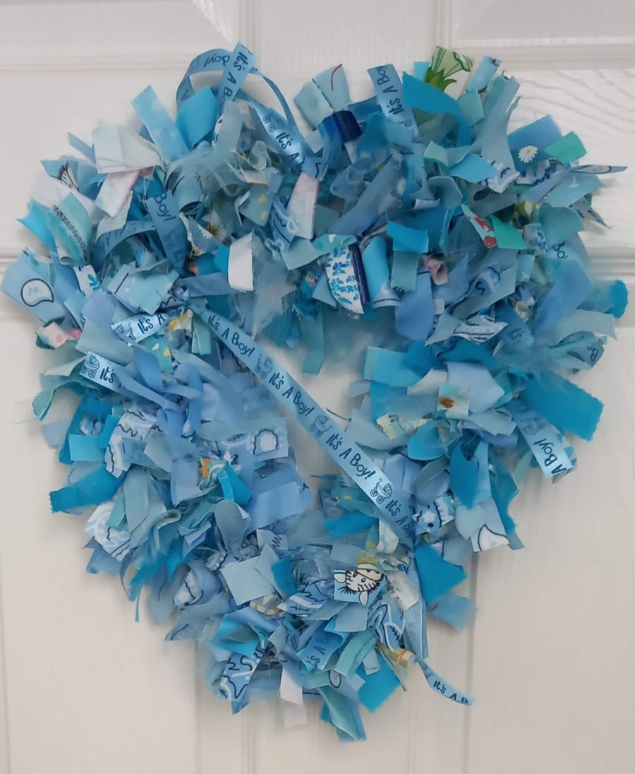 Baby Boy Heart Shaped Rag Wreath