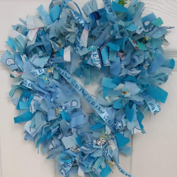Baby Boy Heart Shaped Rag Wreath