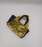 Clutch handbag,  yellow and teal velvet and purple pleated ribbon.   - Image 3