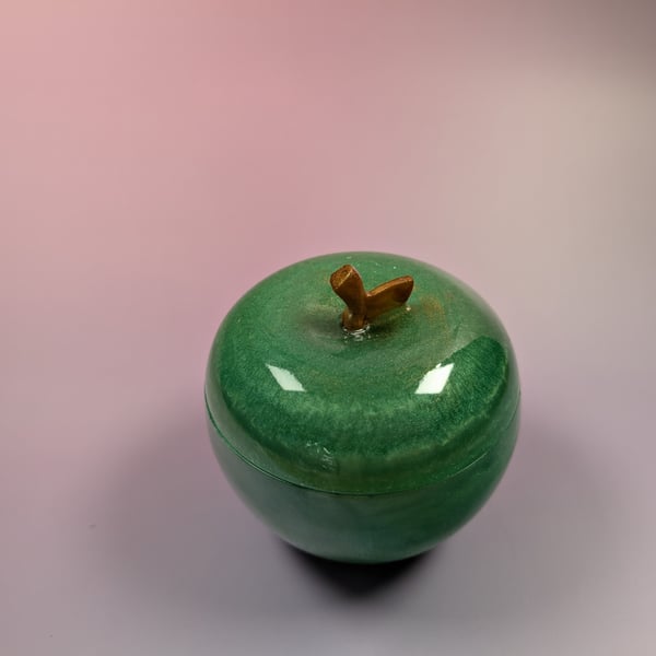 Handmade Resin Apple Jar – Green Decorative Storage with Lid