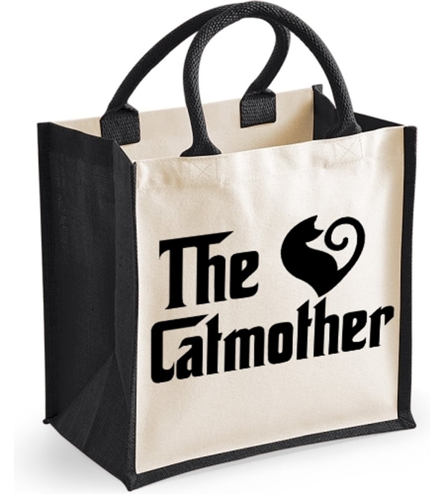 The Cat Mother Midi Jute Shopper Canvas Bag - Cat Mum Owner Themed