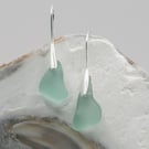 Rare turquoise sea glass silver plated drop earrings