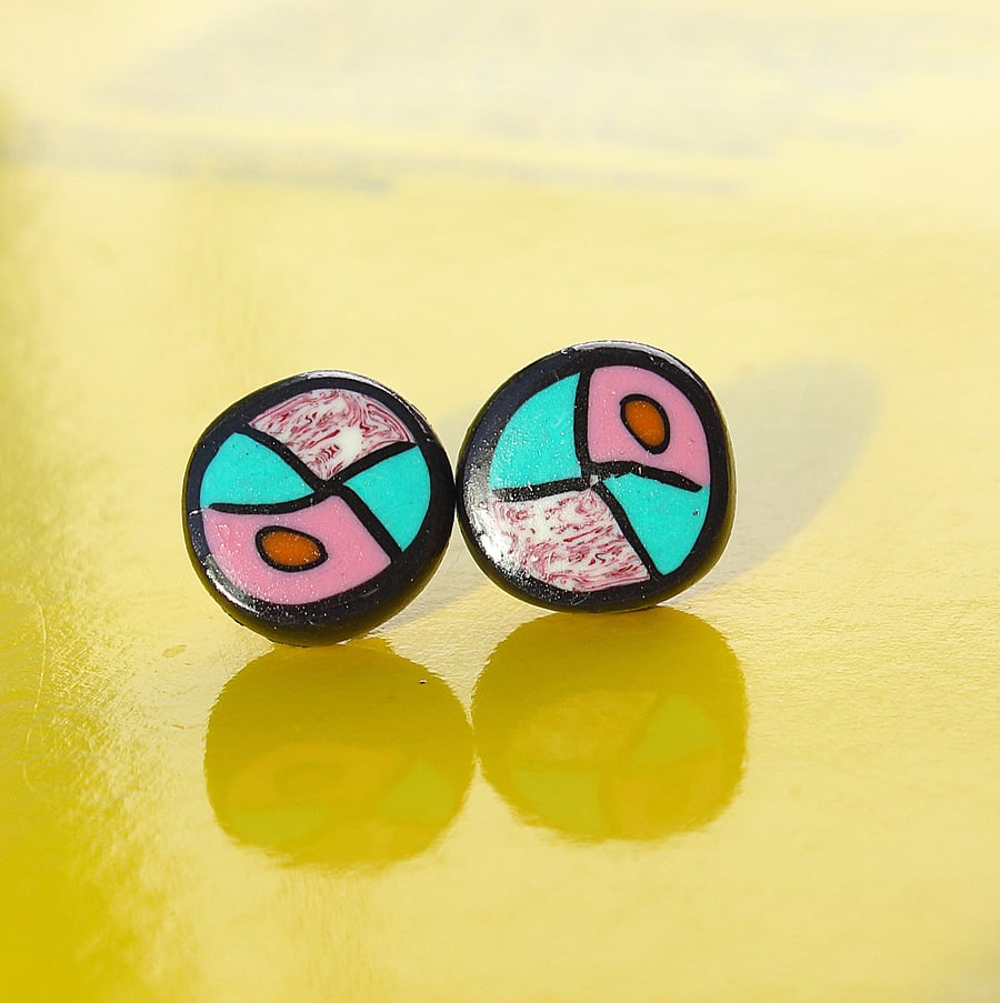 Modern Style Lively Colours Ear Studs - Hand crafted - Unique and Unusual