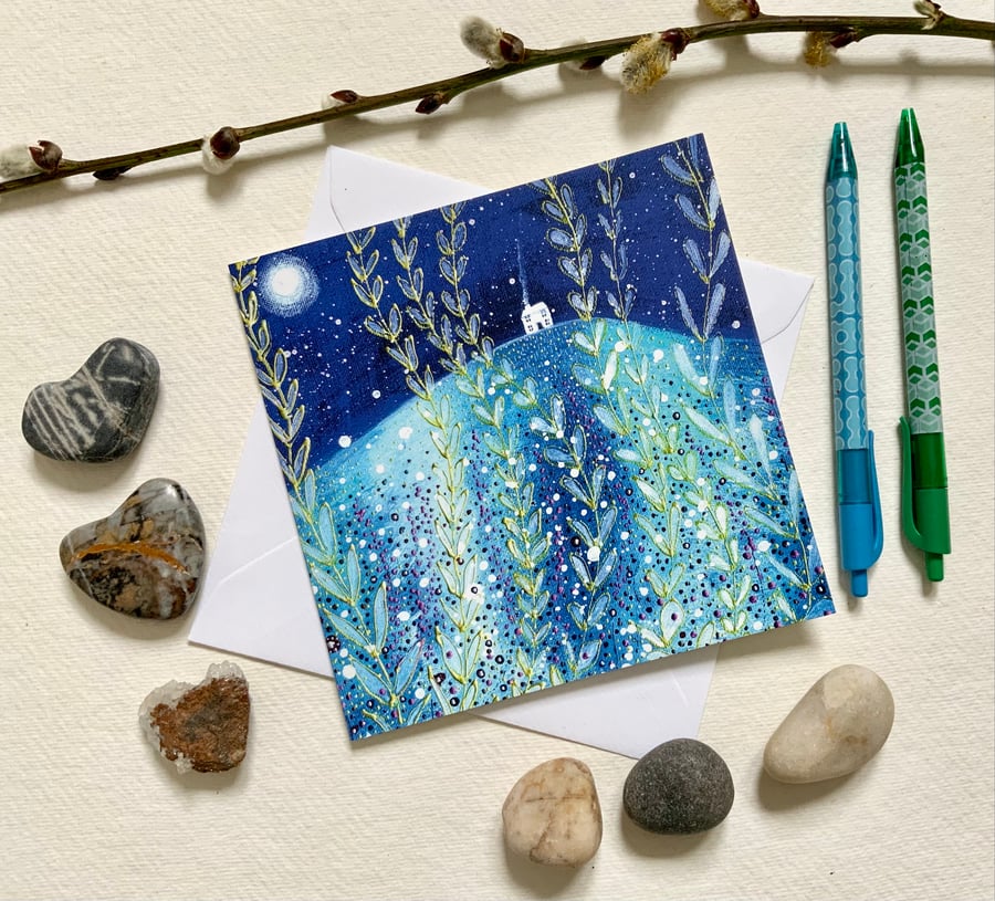 Full Moon Meadows, blank greetings card