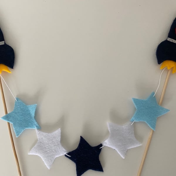 Rocket Felt Cake Topper, Space Themed Cake Bunting, Handmade Cake Banner, Childr