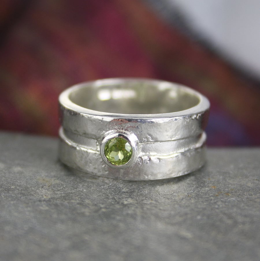 silver and peridot Rill ring