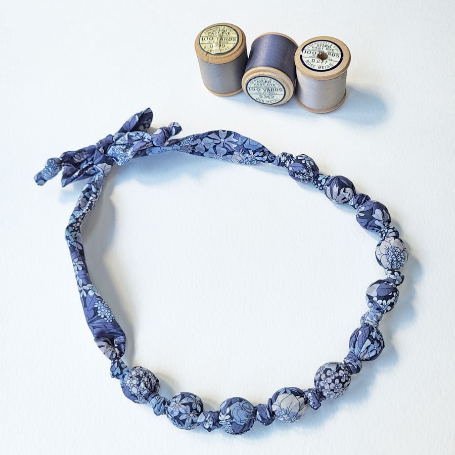 Grey & Silver Sparkle Liberty Print Fabric Necklace - Ciara Metallic