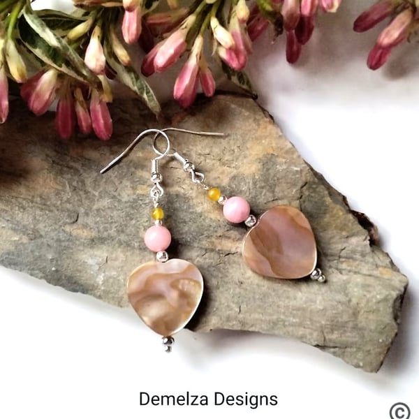 Mother of Pearl & Quartzite Earrings Silver Plate