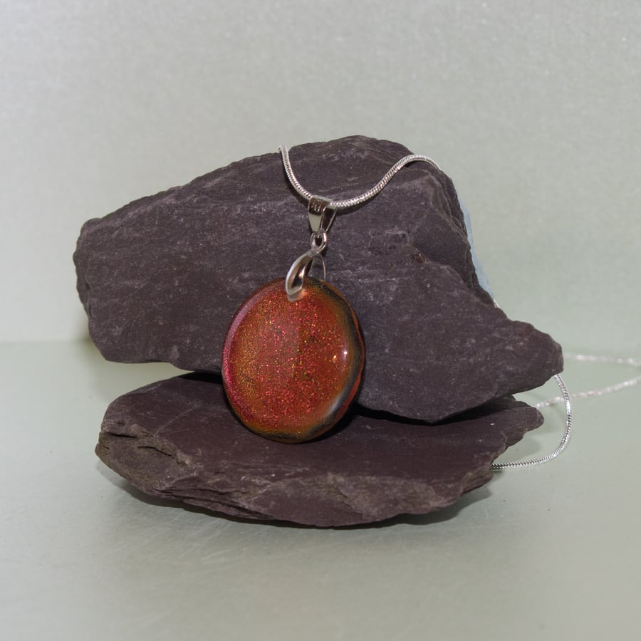 Orange Dichroic Glass Disc Pendant - 1136