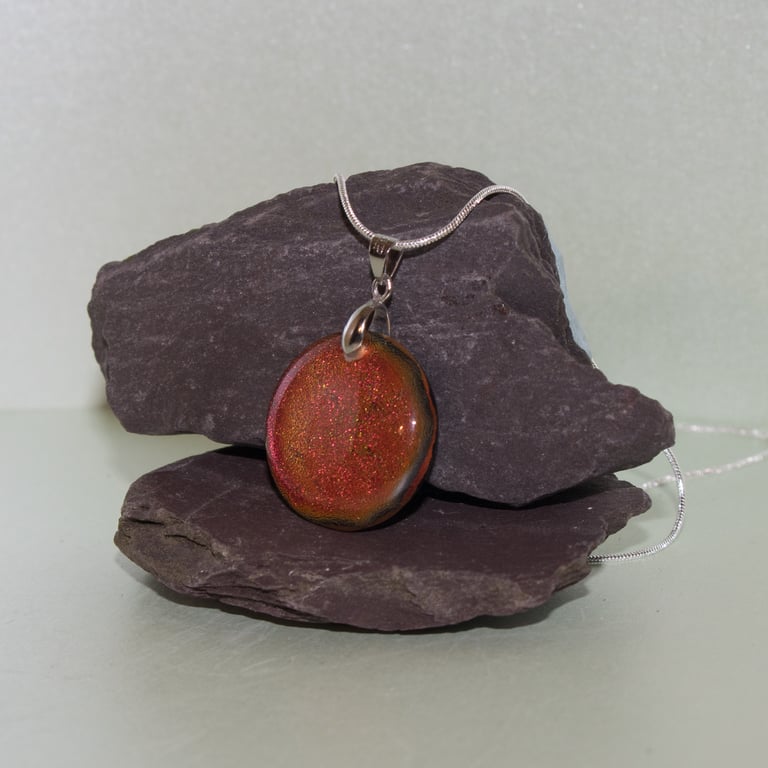 Orange Dichroic Glass Disc Pendant - 1136