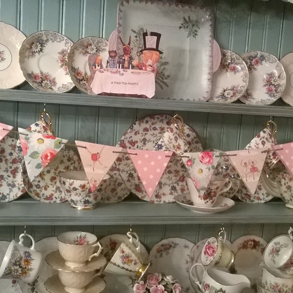 Handcrafted Wooden Bunting Garland made using Cath Kidston Designs Party Wedding