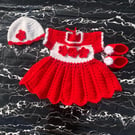 Handmade Baby Girl Crochet Dress Set in Red & White – Dress, Hat & Booties