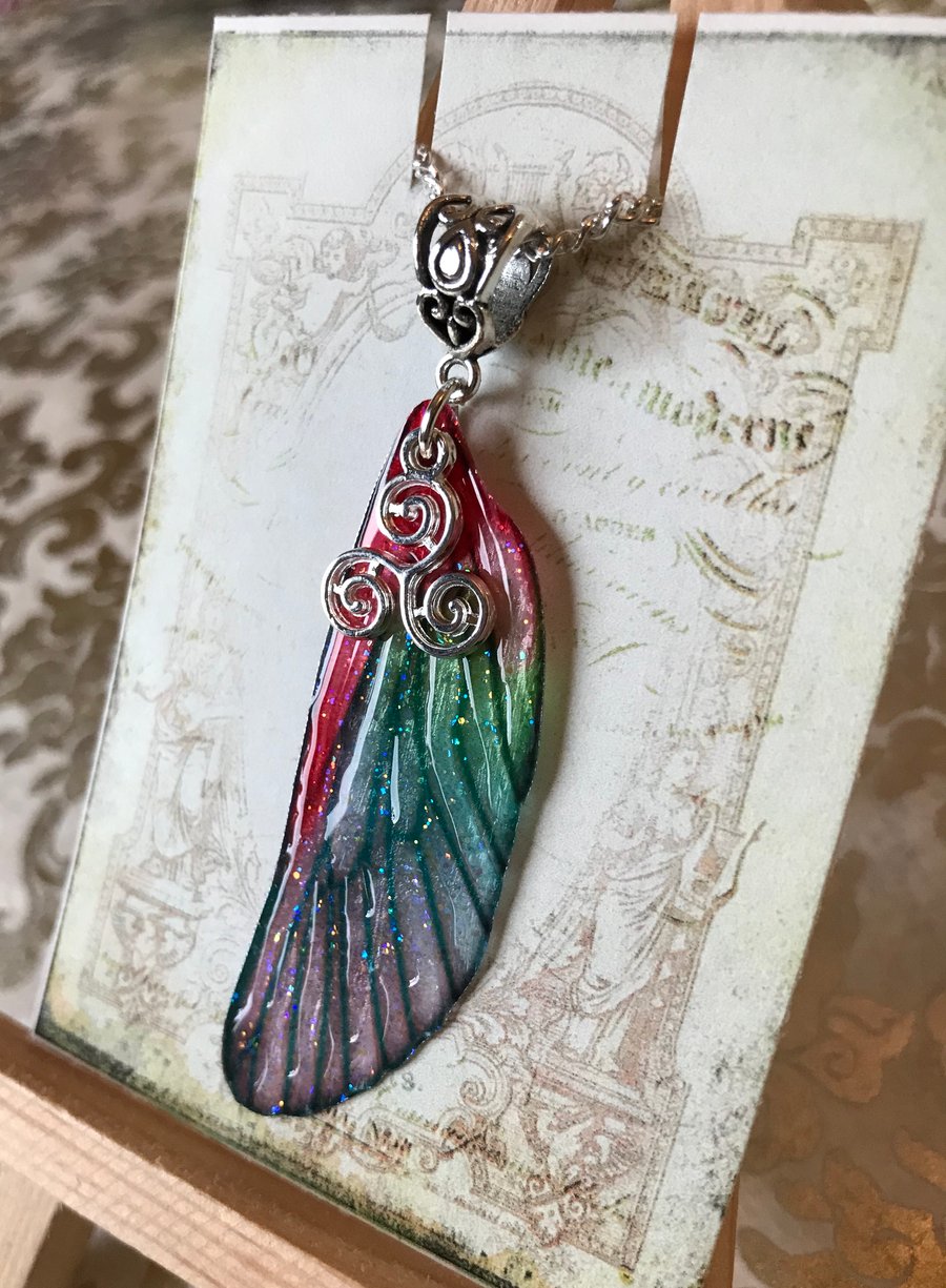 Red Triskelion Fairy Wing Necklace