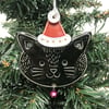 Ceramic Christmas Cat decoration with little bell (black)