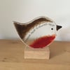  "Someone Dear" Fused Glass Robin on Wood Base