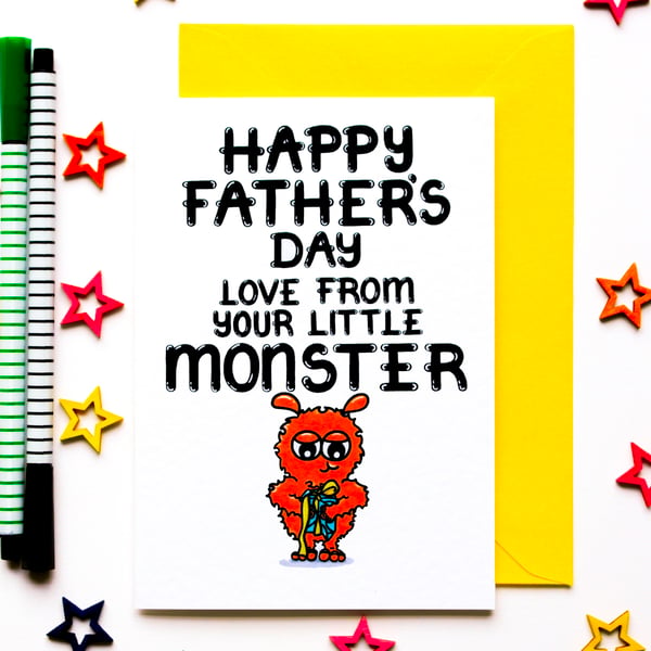 Funny Fathers Day Card For Daddy From Daughter, Son, Little Monster