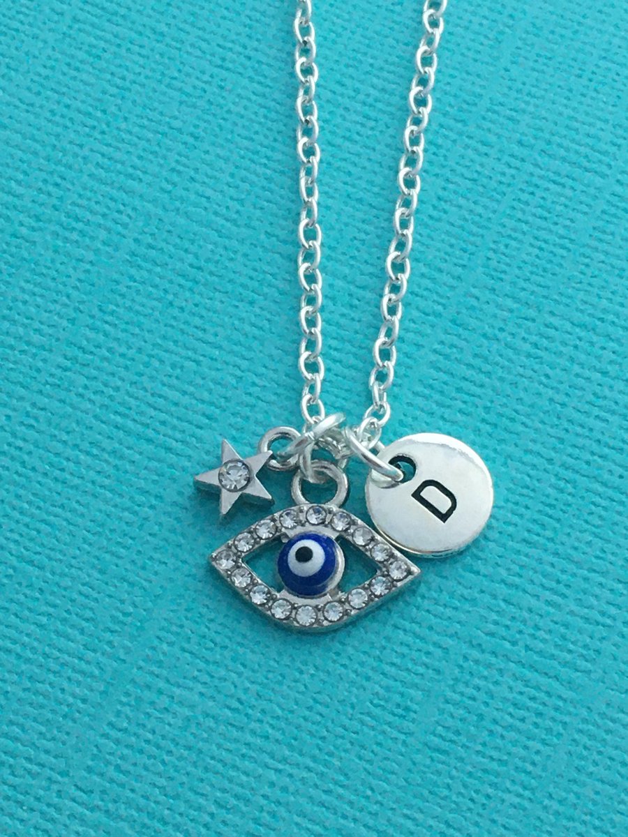 Evil Eye Rhinestone Charm Necklace