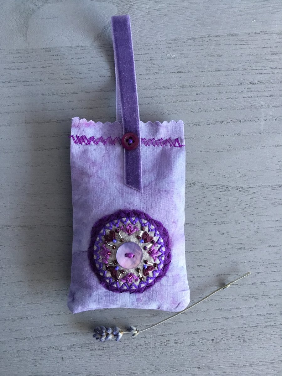 Hand Embroidered Lilac Lavender Bag