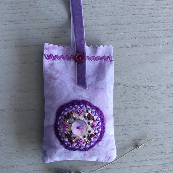 Hand Embroidered Lilac Lavender Bag